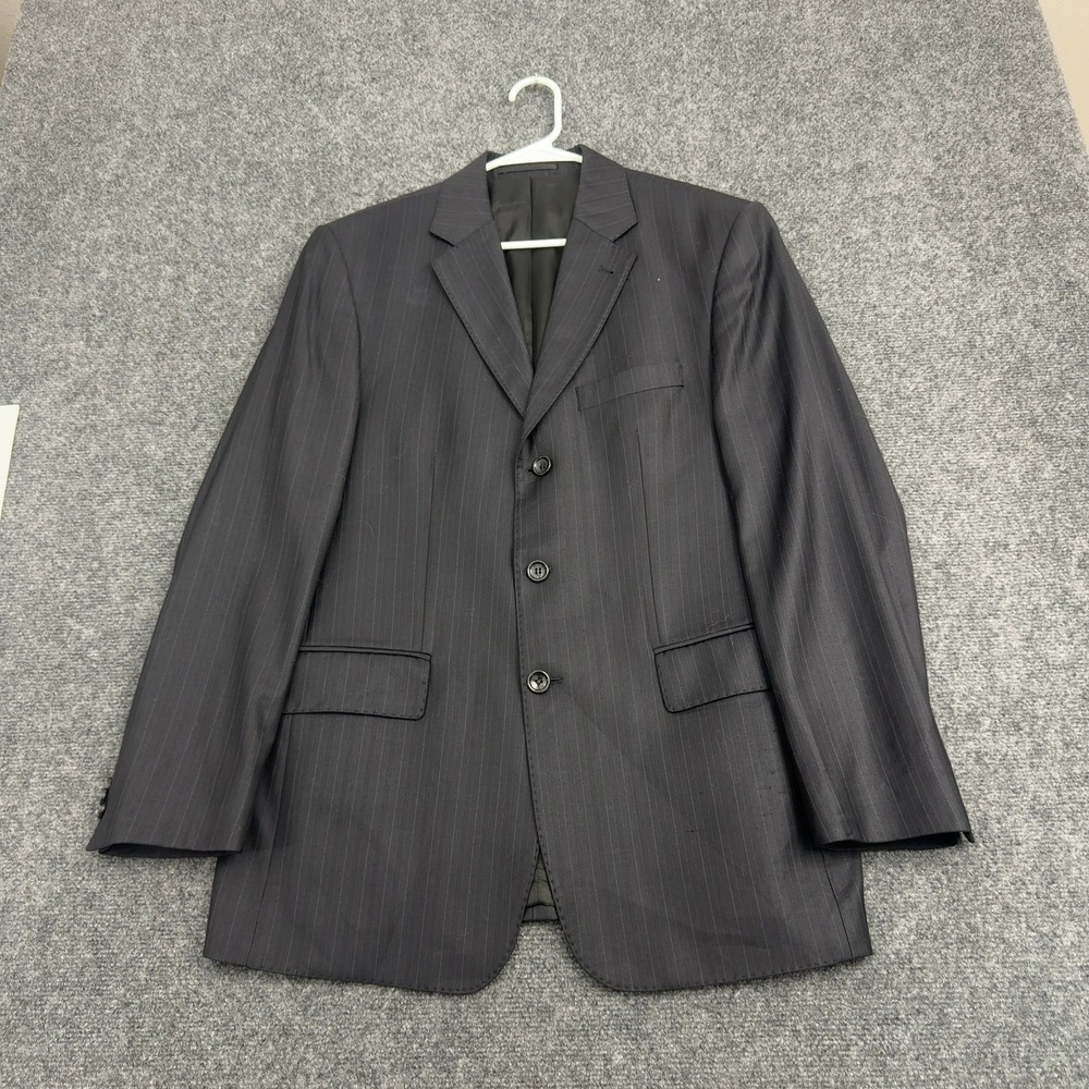 Riton Blazer Mens 42R Black Wool Blend Pinstripe Silk Touch Formal Classic